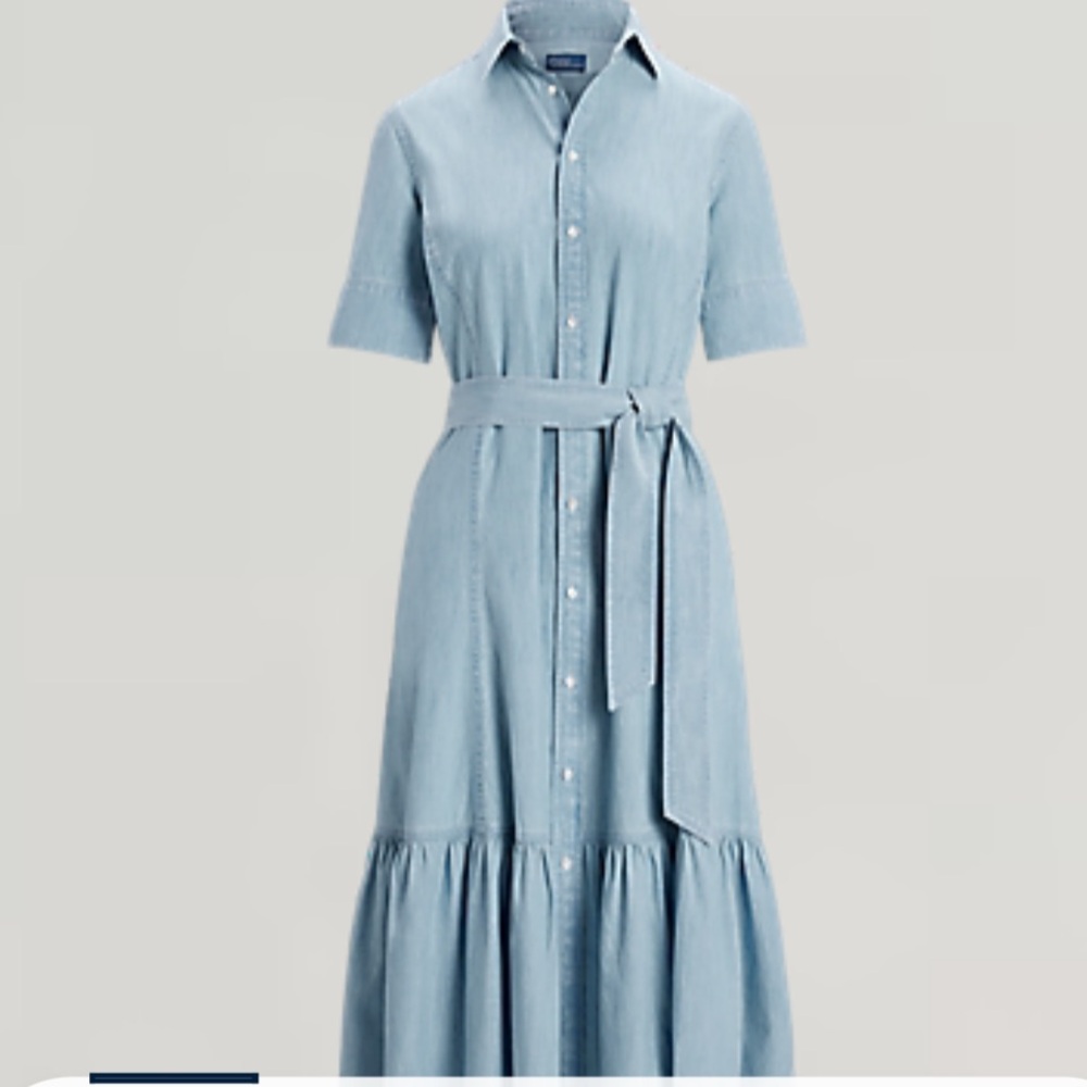 Polo Ralph Lauren %100 Cotton Chambray Tiered Shirtdress, Short Sleeves Size 2